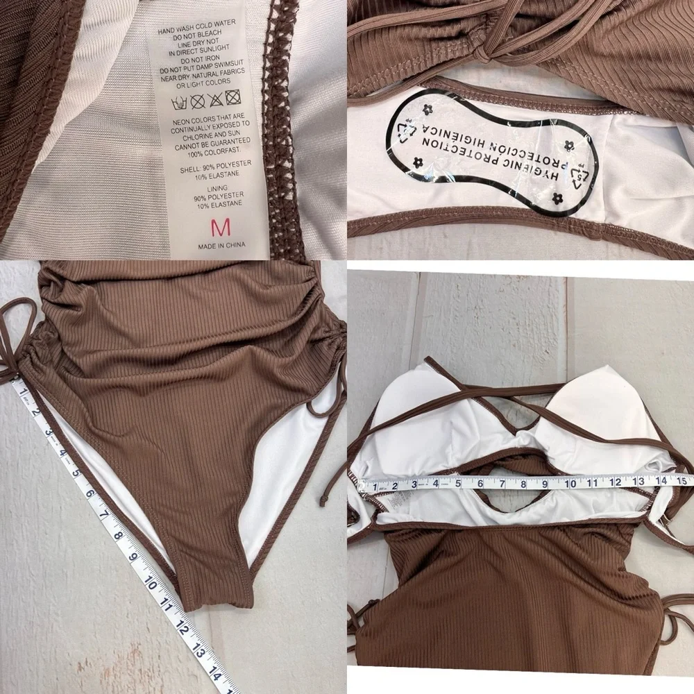 NWOT Ribbed One Piece Swimsuit Tummy Control High‎ Cut Bathing Suit Sexy V Neck